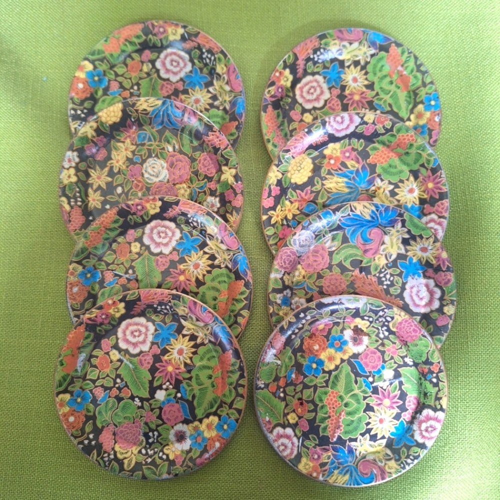 1960s Coasters Stamped Japan Hostess Floral Set of 8 Barware Drink Accessories